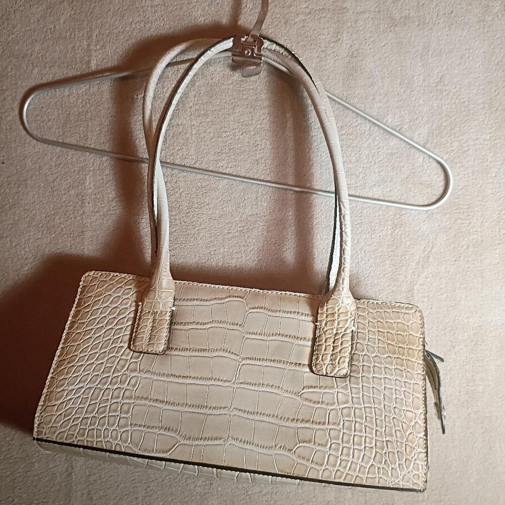 Tommy Hilfiger Beige Croc Embossed Shoulder Bag Faux Leather Purse